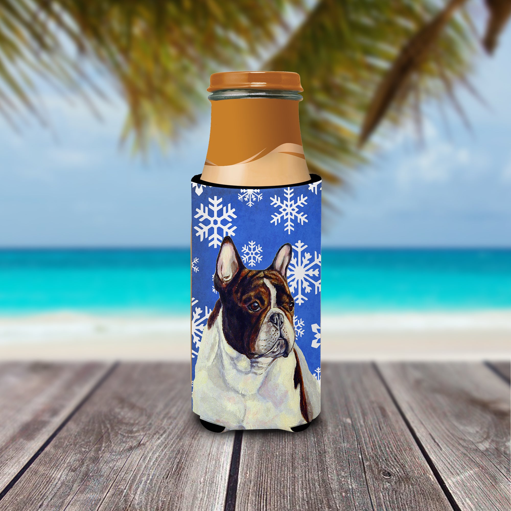 French Bulldog Winter Snowflakes Holiday Ultra Beverage Insulators for slim cans LH9292MUK.