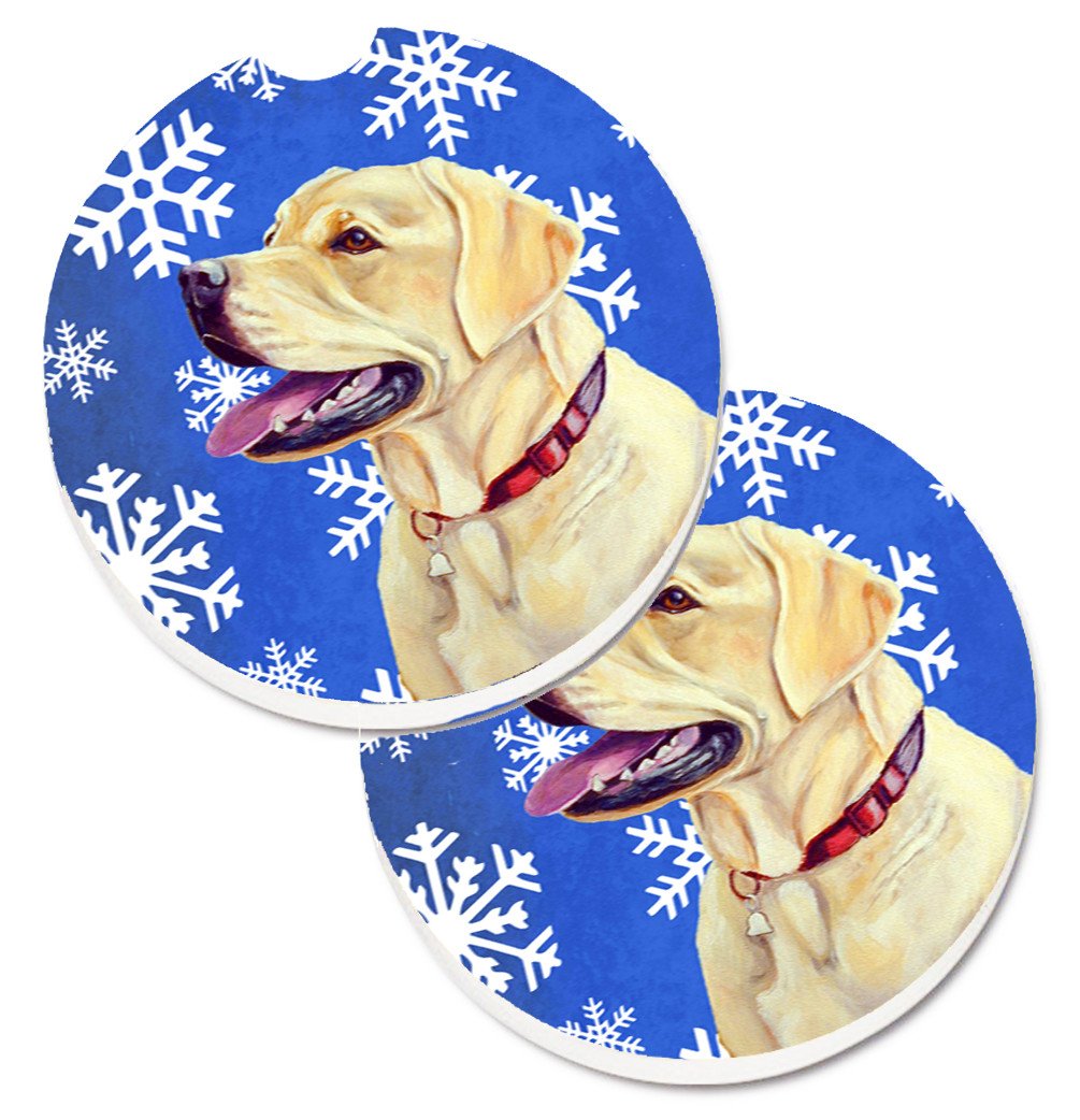 Labrador Winter Snowflakes Holiday Set of 2 Cup Holder Car Coasters LH9293CARC by Caroline&#39;s Treasures