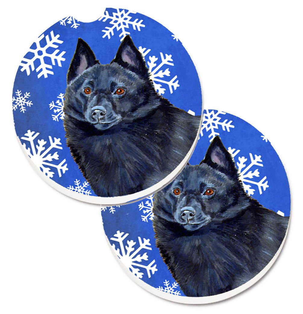 Schipperke Winter Snowflakes Holiday Set of 2 Cup Holder Car Coasters LH9294CARC by Caroline&#39;s Treasures
