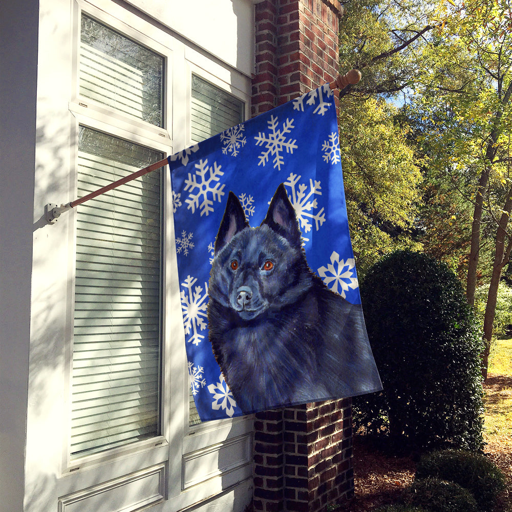 Schipperke Winter Snowflakes Holiday Flag Canvas House Size  the-store.com.