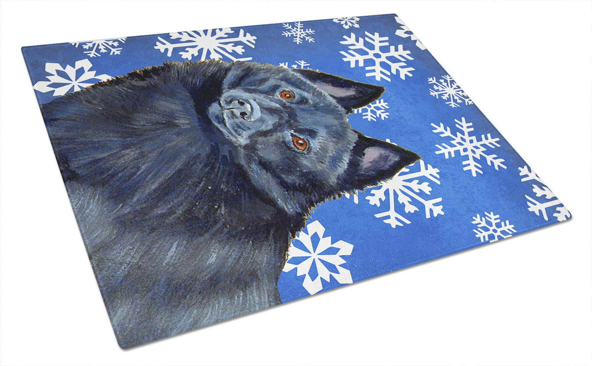 Schipperke Winter Snowflakes Holiday Glass Cutting Board Large by Caroline&#39;s Treasures