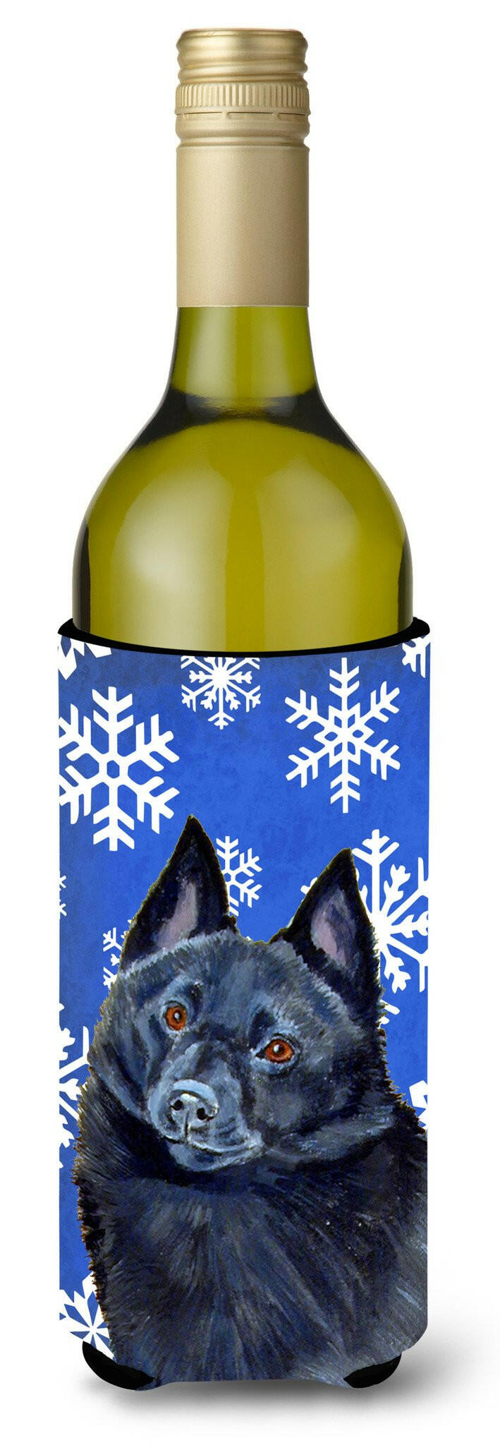 Schipperke Winter Snowflakes Holiday Wine Bottle Beverage Insulator Beverage Insulator Hugger by Caroline&#39;s Treasures