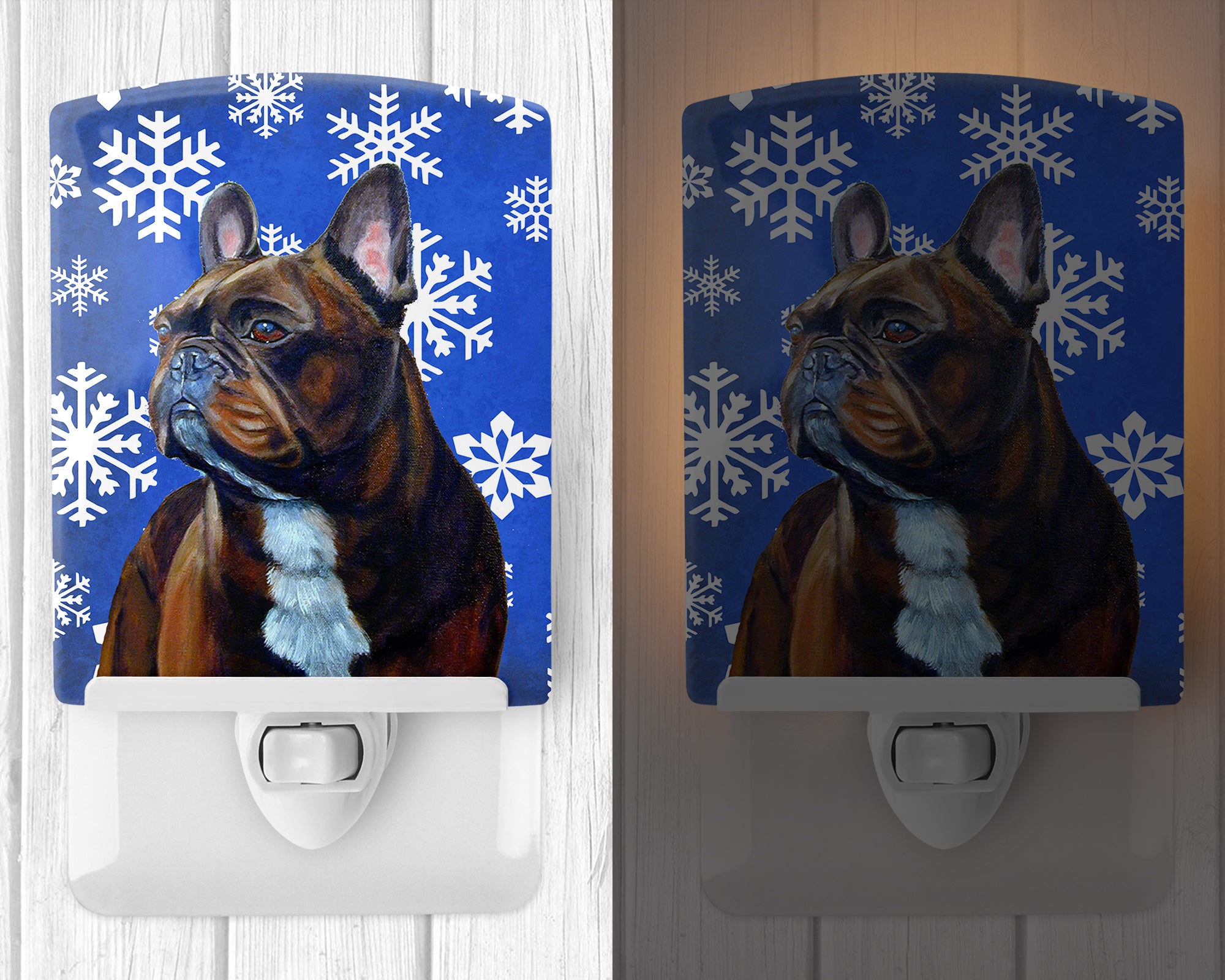 French Bulldog Winter Snowflakes Holiday Ceramic Night Light LH9295CNL - the-store.com