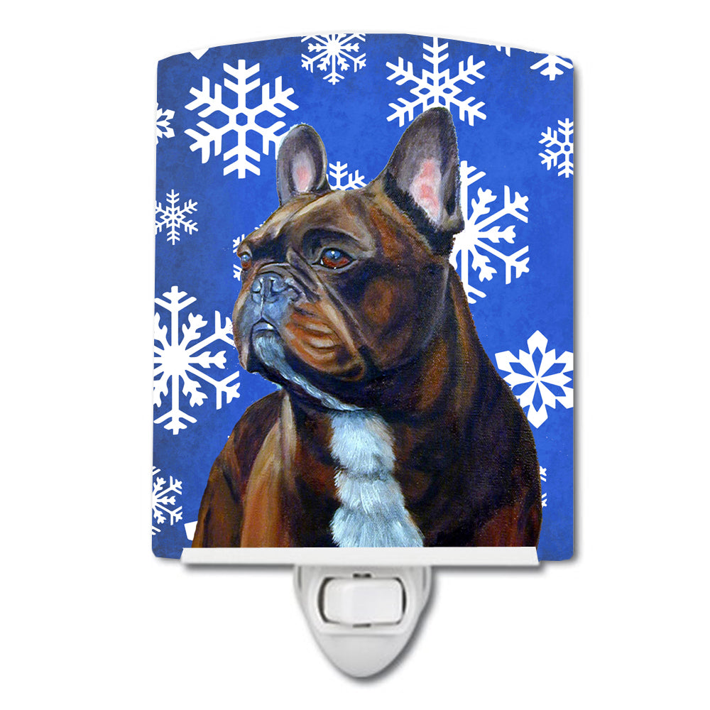 French Bulldog Winter Snowflakes Holiday Ceramic Night Light LH9295CNL - the-store.com