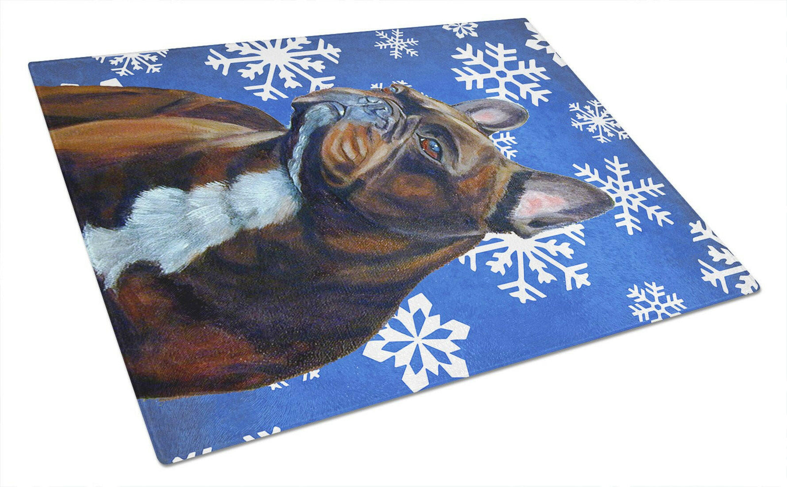 French Bulldog Winter Snowflakes Holiday Glass Cutting Board Large by Caroline's Treasures