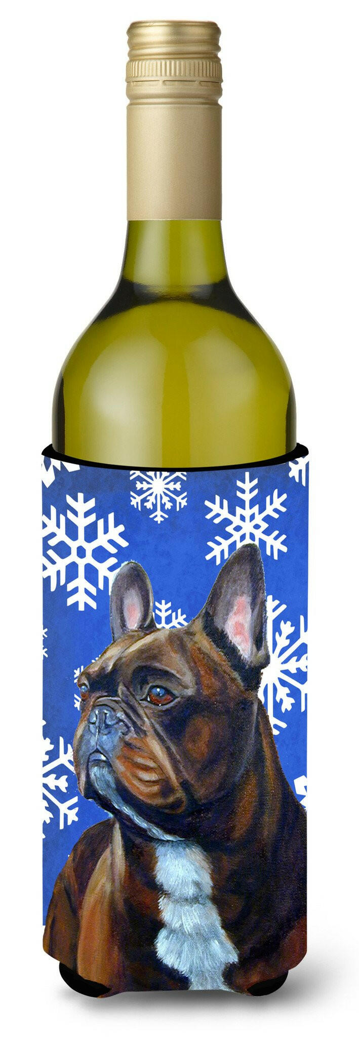 French Bulldog Winter Snowflakes Holiday Wine Bottle Beverage Insulator Beverage Insulator Hugger LH9295LITERK by Caroline&#39;s Treasures