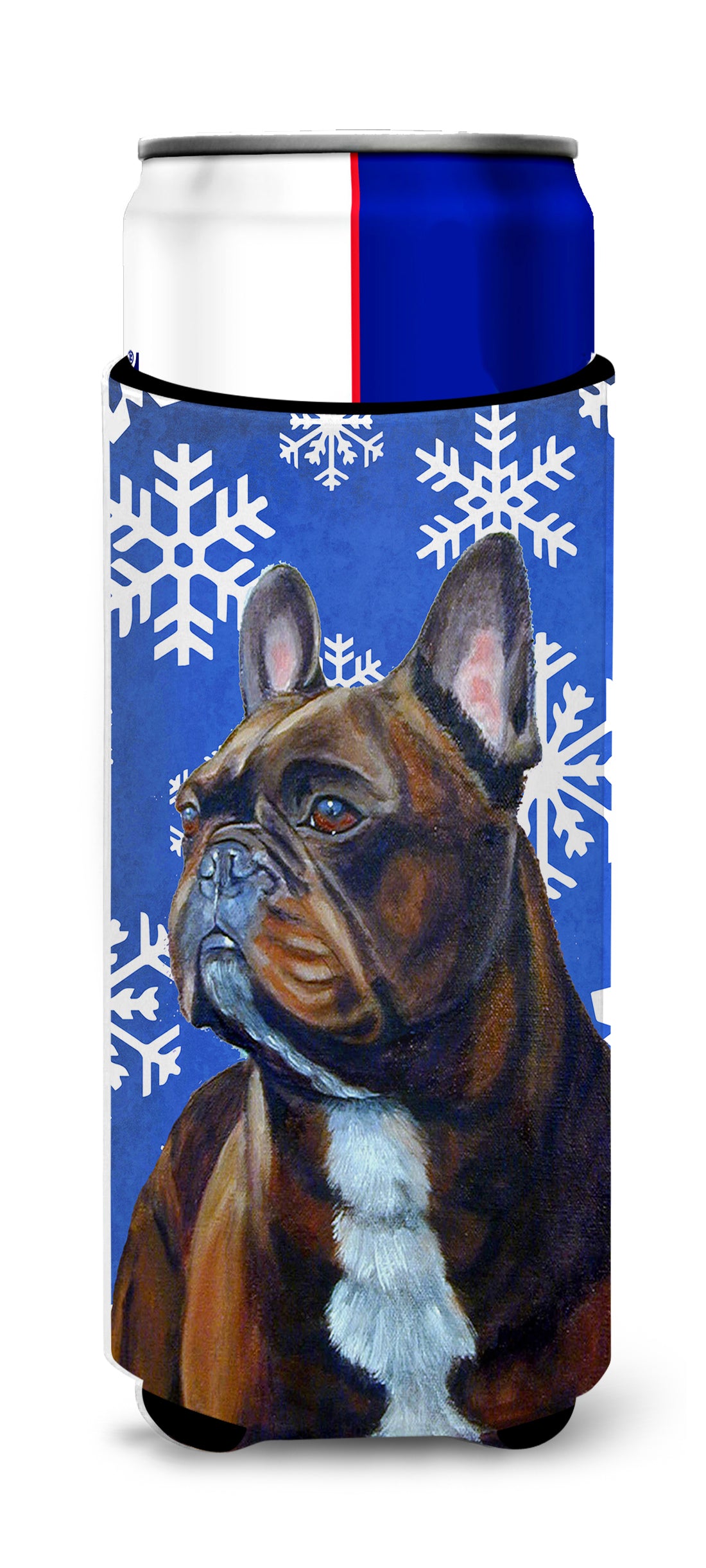 French Bulldog Winter Snowflakes Holiday Ultra Beverage Insulators for slim cans LH9295MUK.