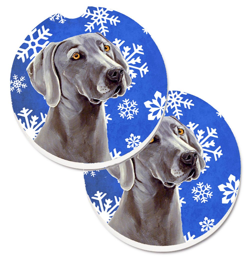 Weimaraner Winter Snowflakes Holiday Set of 2 Cup Holder Car Coasters LH9296CARC by Caroline&#39;s Treasures