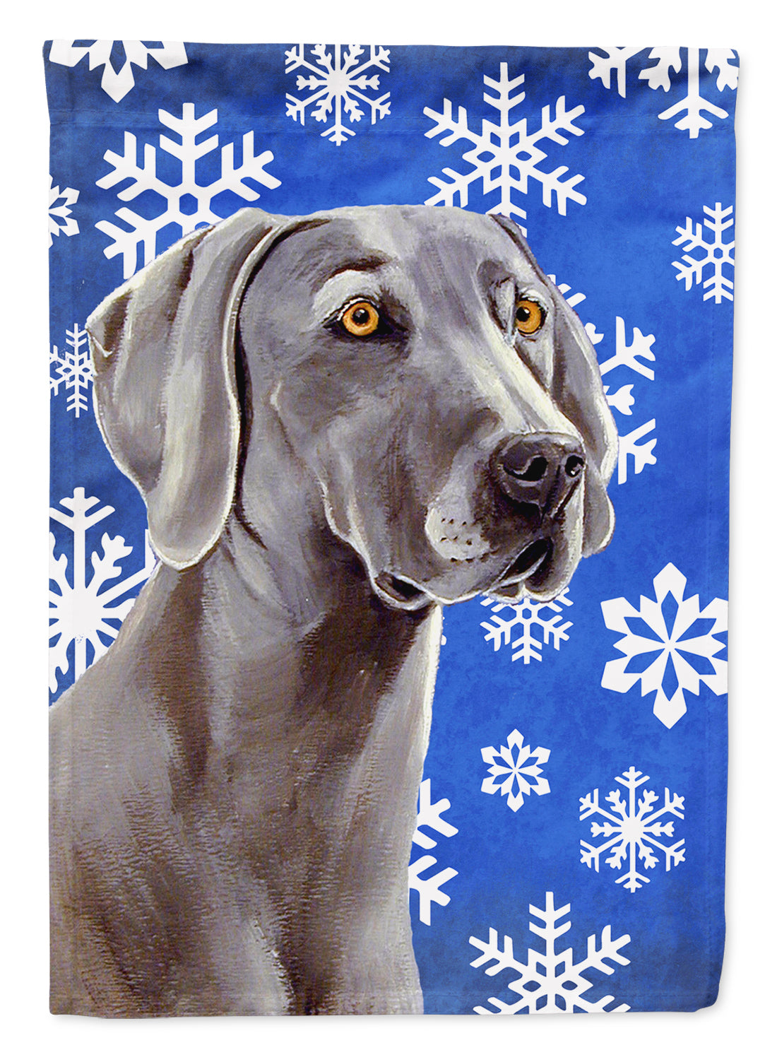 Weimaraner Winter Snowflakes Holiday Flag Canvas House Size  the-store.com.