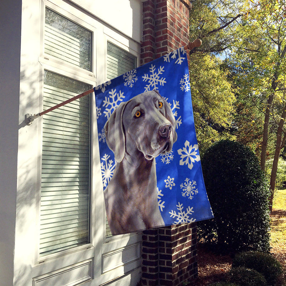 Weimaraner Winter Snowflakes Holiday Flag Canvas House Size  the-store.com.