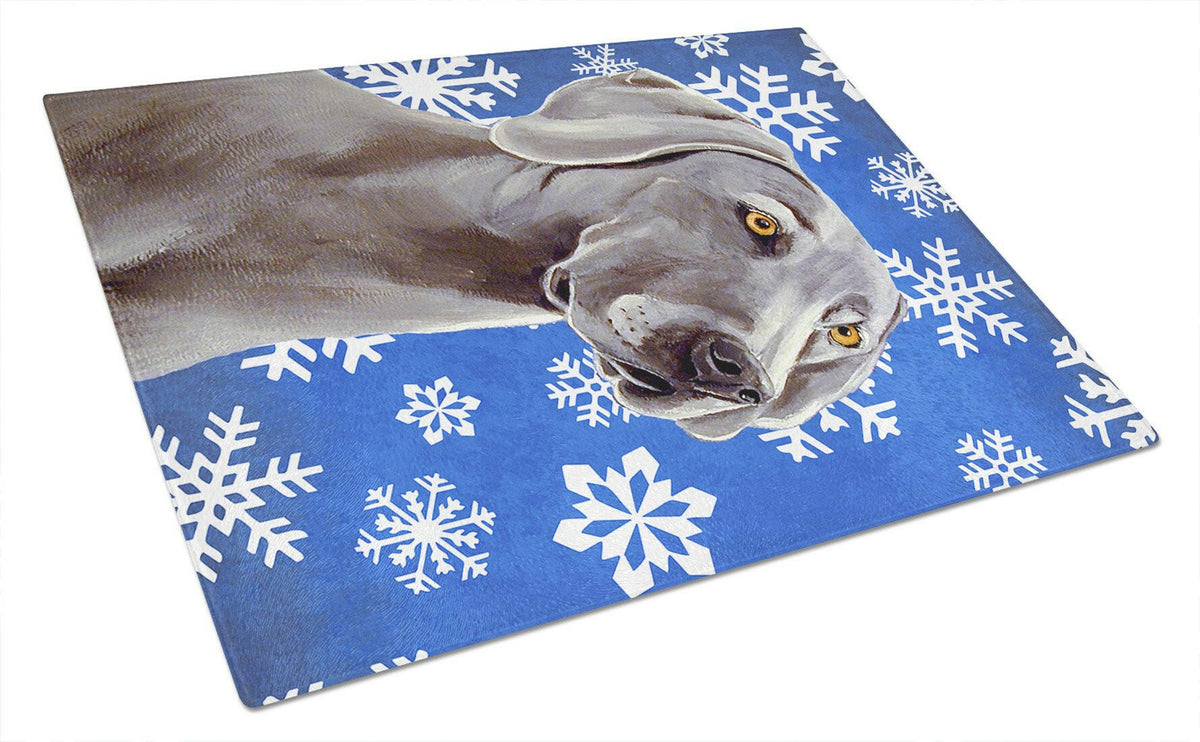 Weimaraner Winter Snowflakes Holiday Glass Cutting Board Large by Caroline&#39;s Treasures