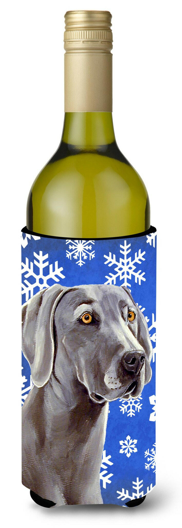 Weimaraner Winter Snowflakes Holiday Wine Bottle Beverage Insulator Beverage Insulator Hugger by Caroline&#39;s Treasures