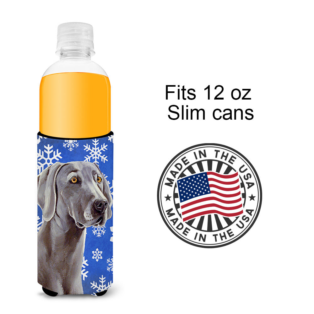 Weimaraner Winter Snowflakes Holiday Ultra Beverage Insulators for slim cans LH9296MUK.