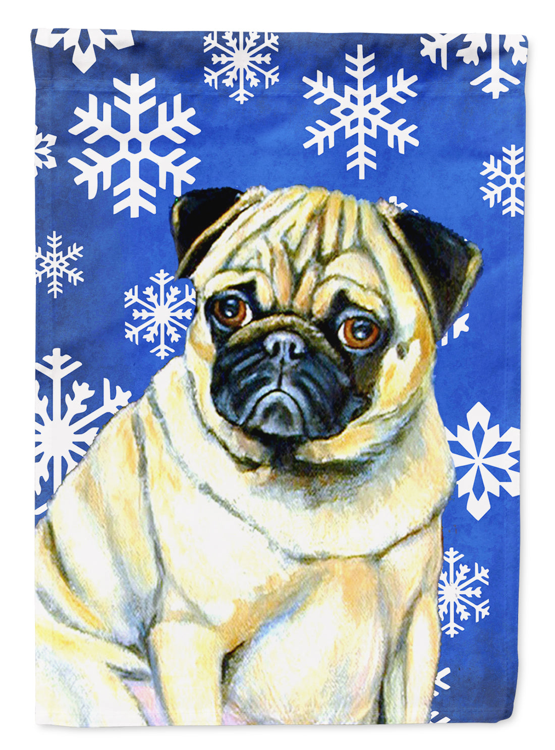Pug Winter Snowflakes Holiday Flag Canvas House Size