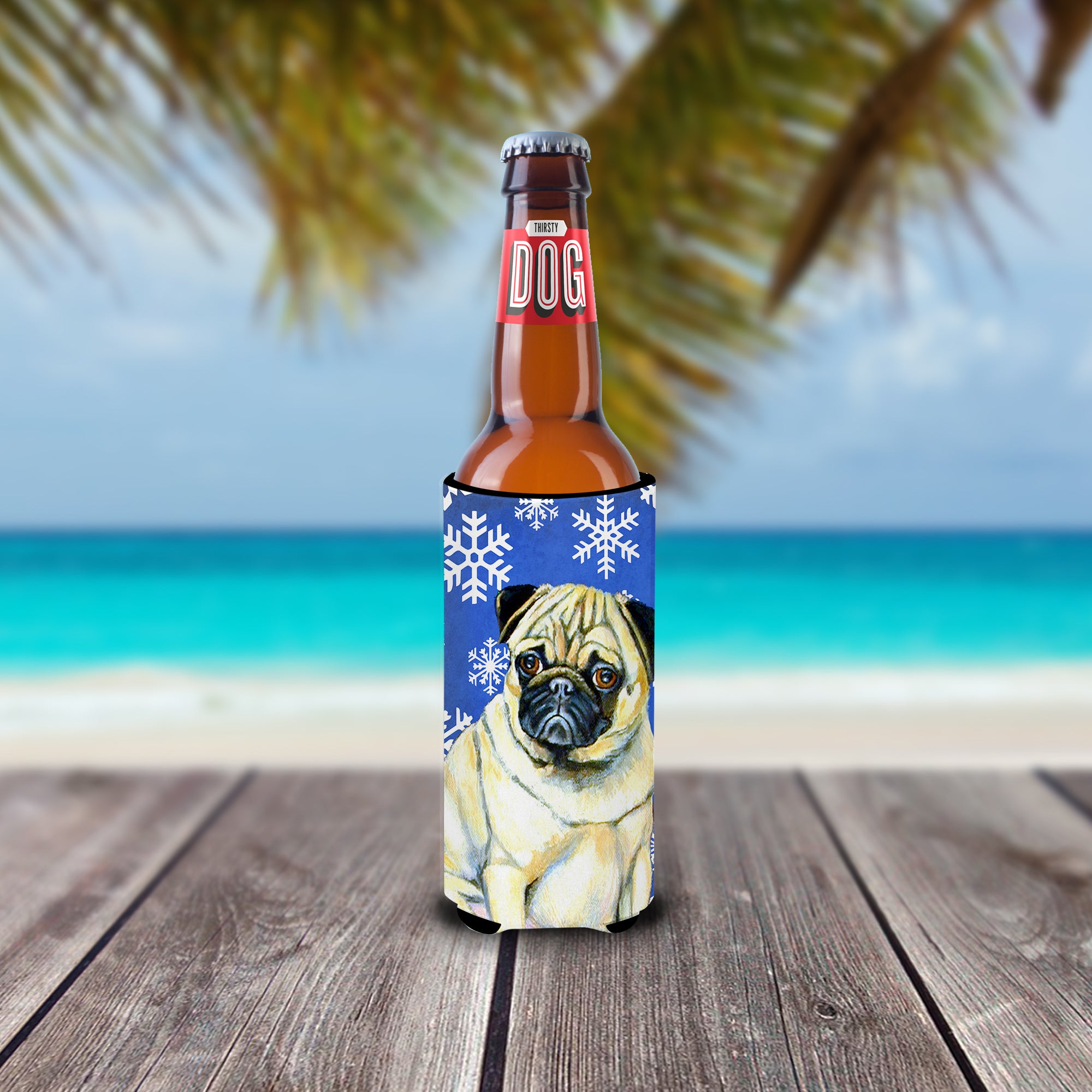 Pug Winter Snowflakes Holiday Ultra Beverage Isolateurs pour canettes minces LH9297MUK