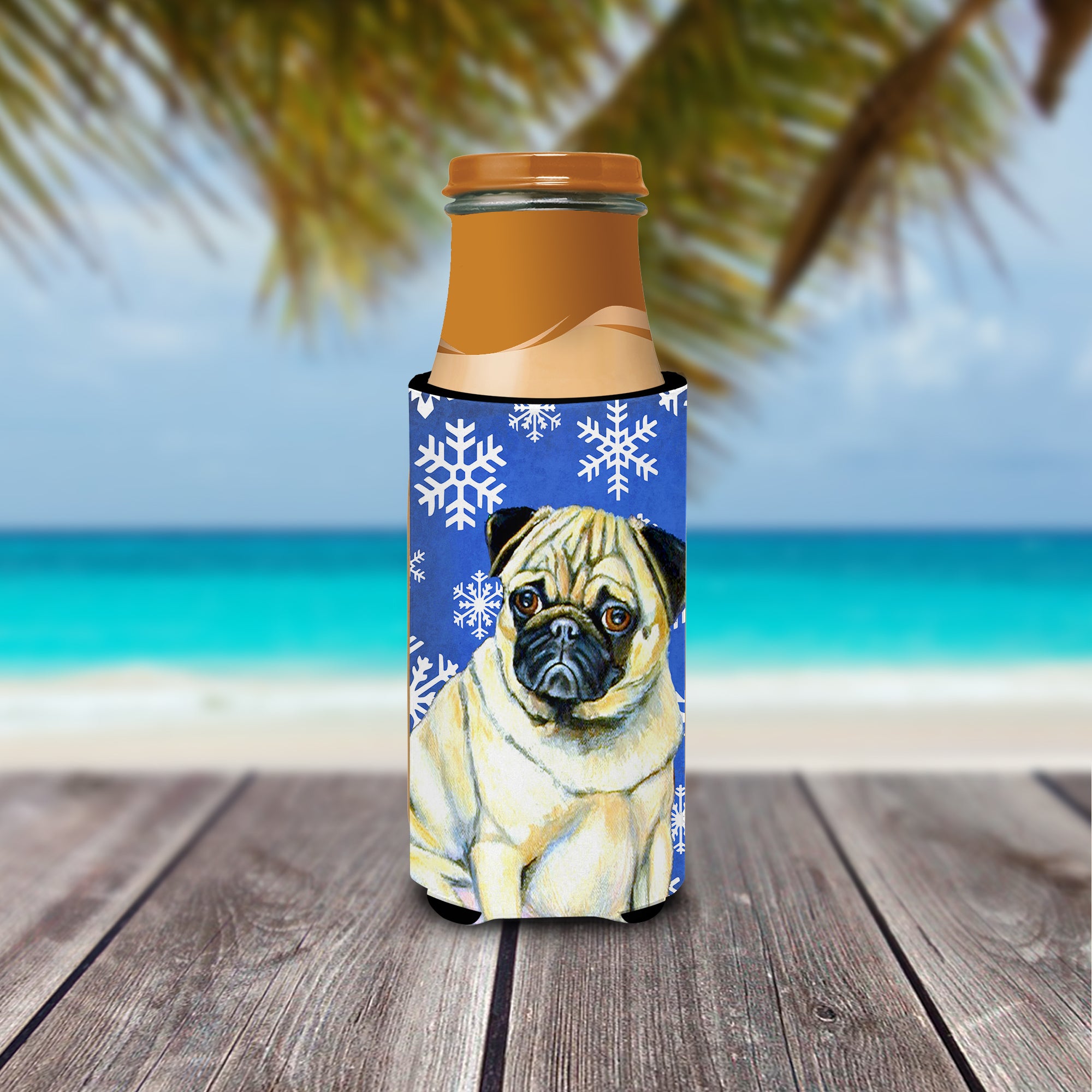 Pug Winter Snowflakes Holiday Ultra Beverage Insulators for slim cans LH9297MUK.