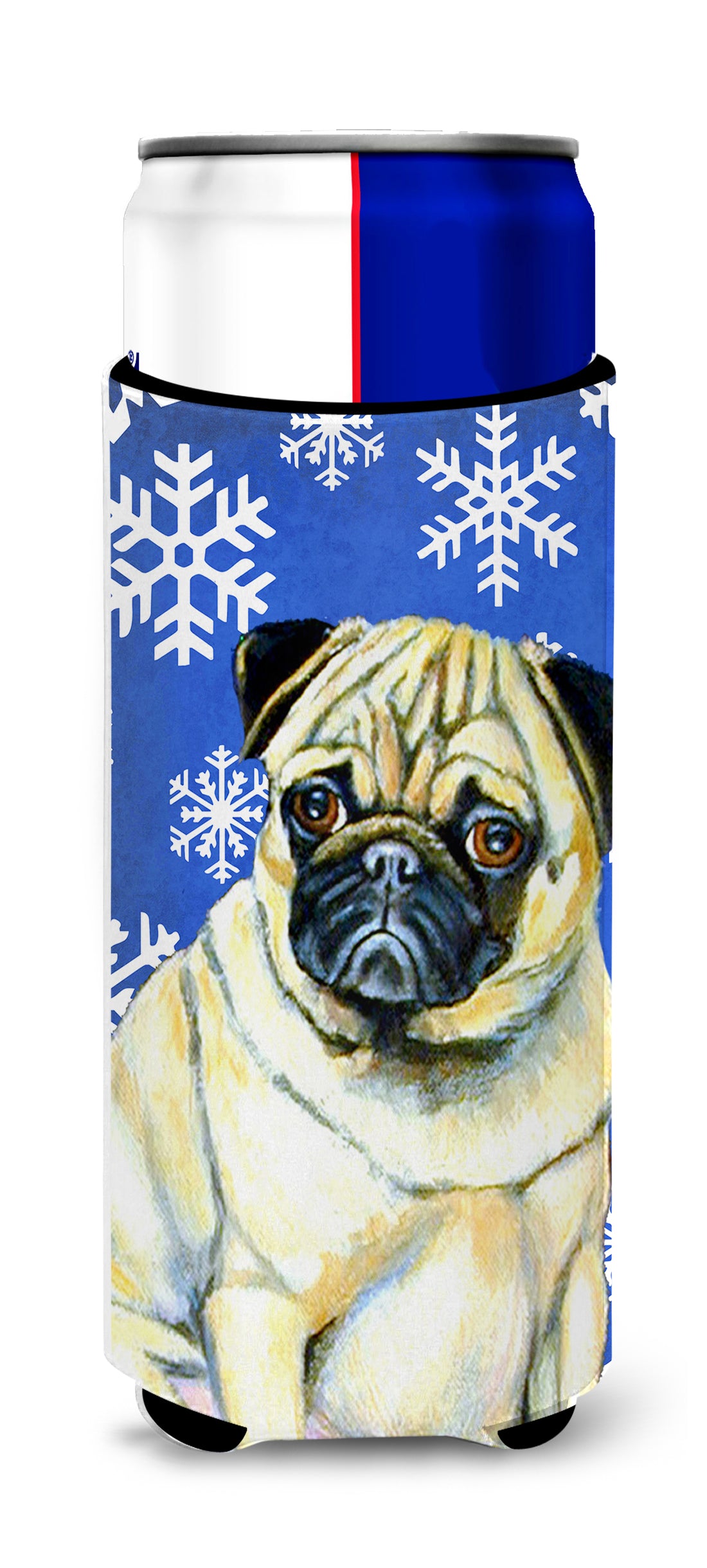 Pug Winter Snowflakes Holiday Ultra Beverage Insulators for slim cans LH9297MUK