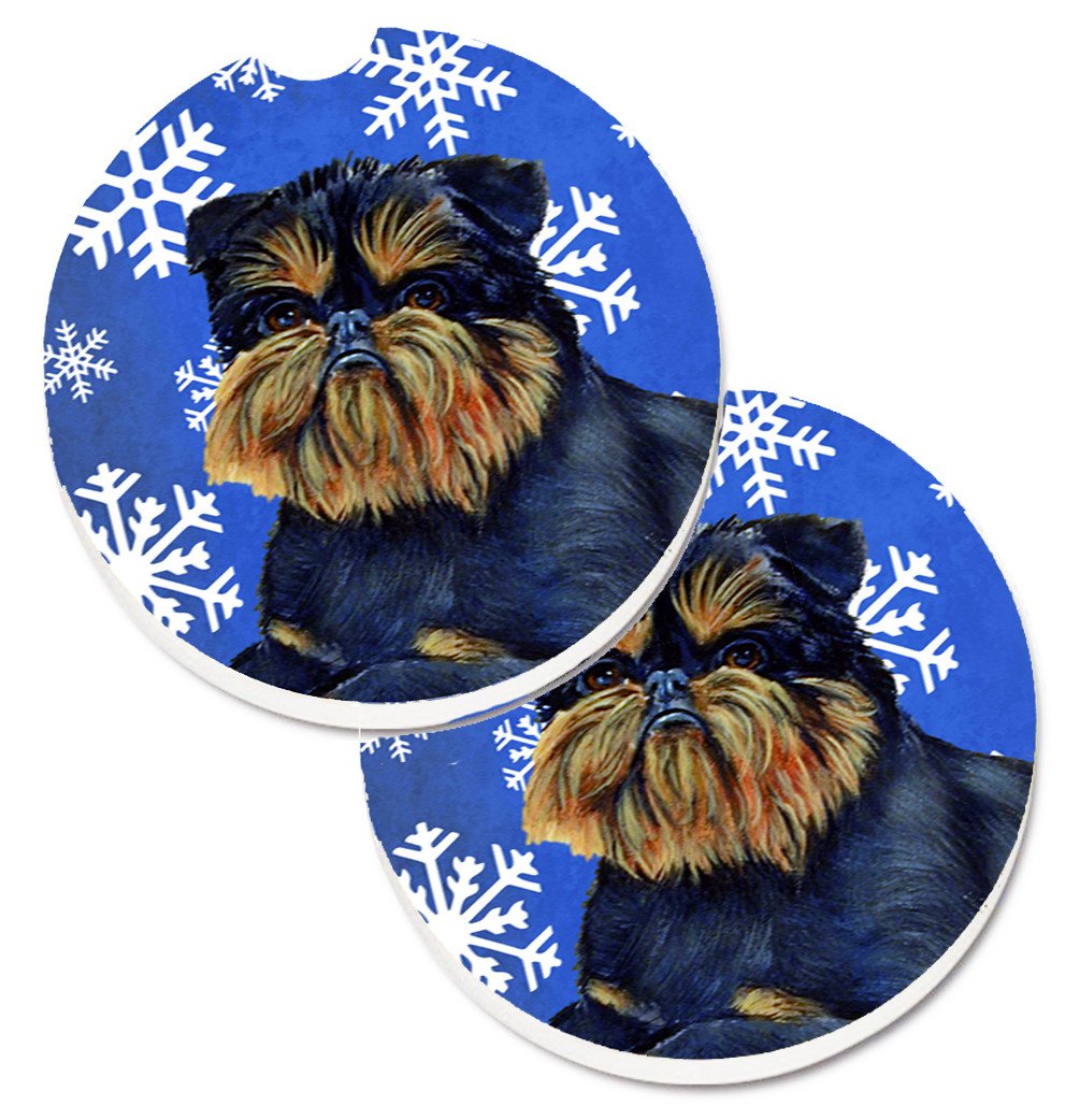 Brussels Griffon Winter Snowflakes Holiday Set of 2 Cup Holder Car Coasters LH9298CARC by Caroline&#39;s Treasures