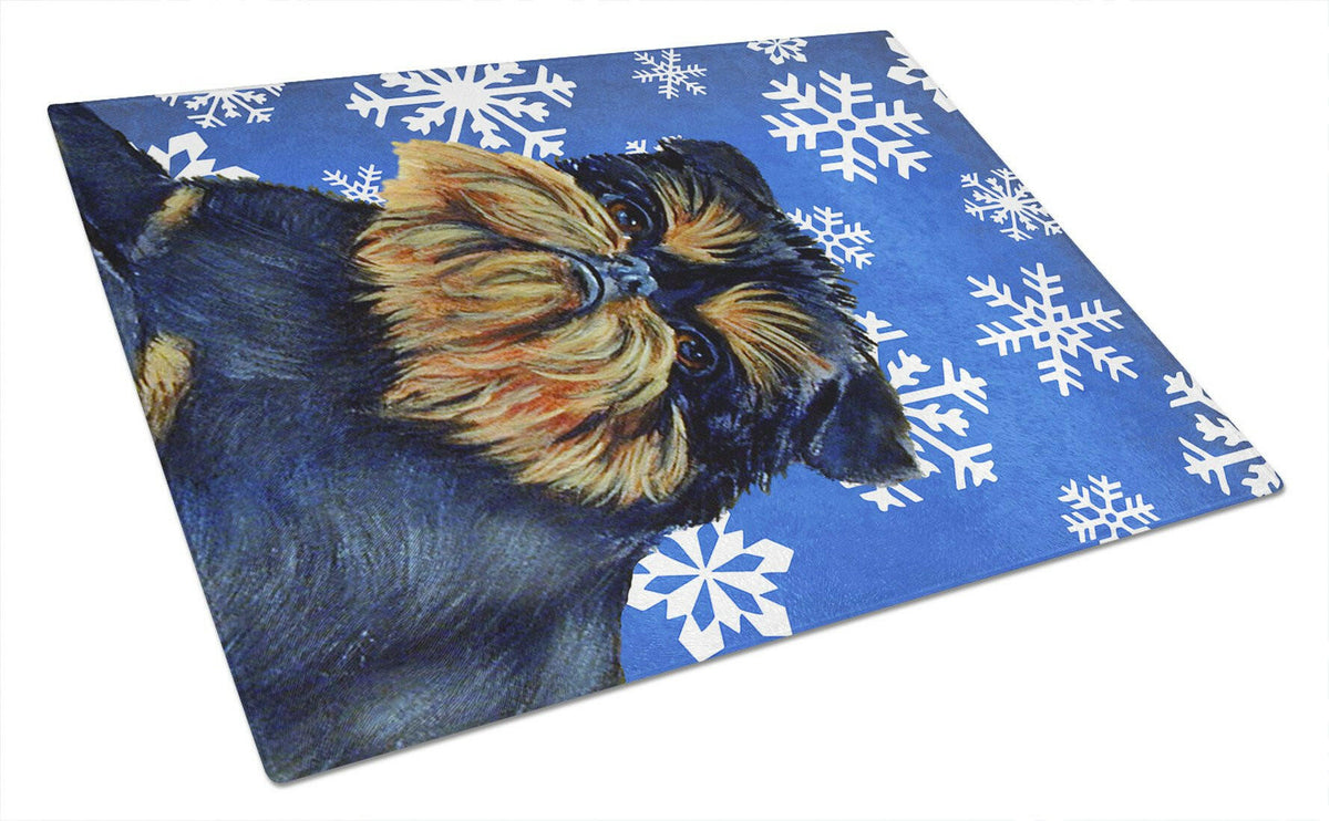 Brussels Griffon Winter Snowflakes Holiday Glass Cutting Board Large by Caroline&#39;s Treasures