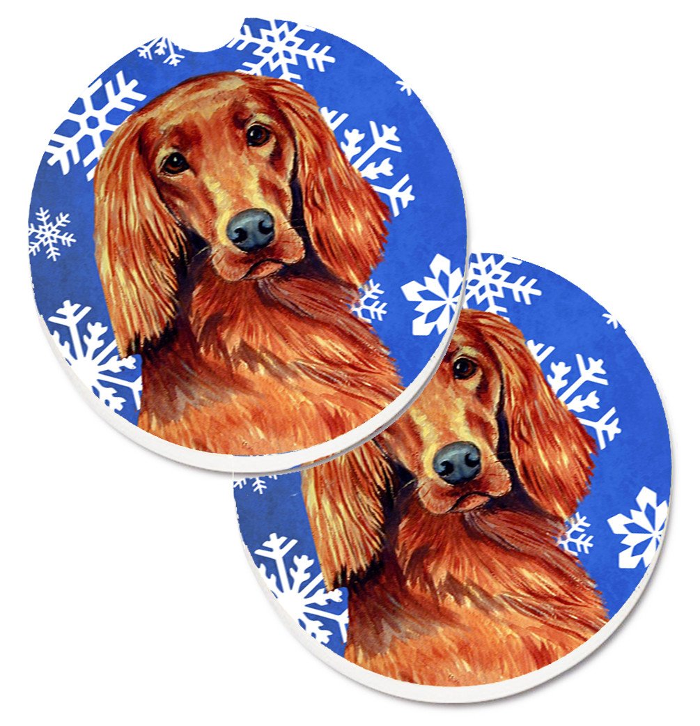 Irish Setter Winter Snowflakes Holiday Set of 2 Cup Holder Car Coasters LH9299CARC by Caroline&#39;s Treasures