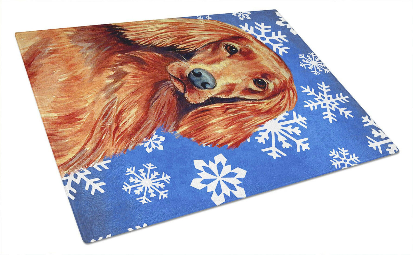 Irish Setter Winter Snowflakes Holiday Glass Cutting Board Large by Caroline's Treasures