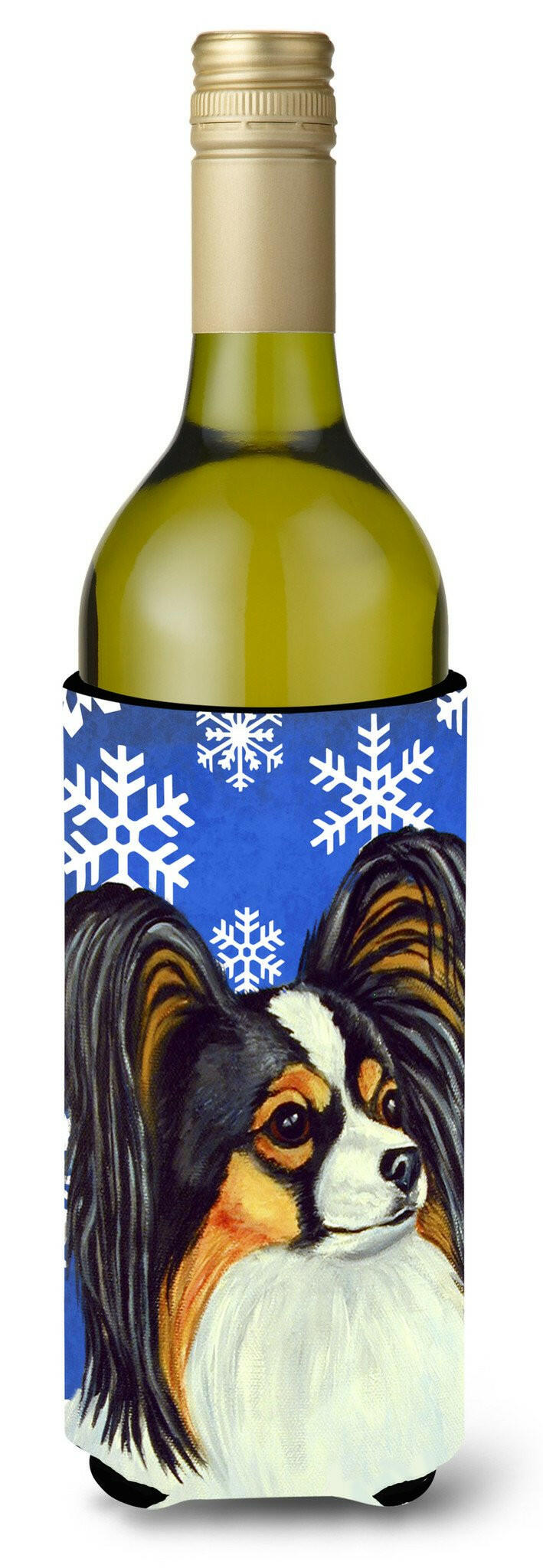 Papillon Winter Snowflakes Holiday Wine Bottle Beverage Insulator Beverage Insulator Hugger by Caroline's Treasures