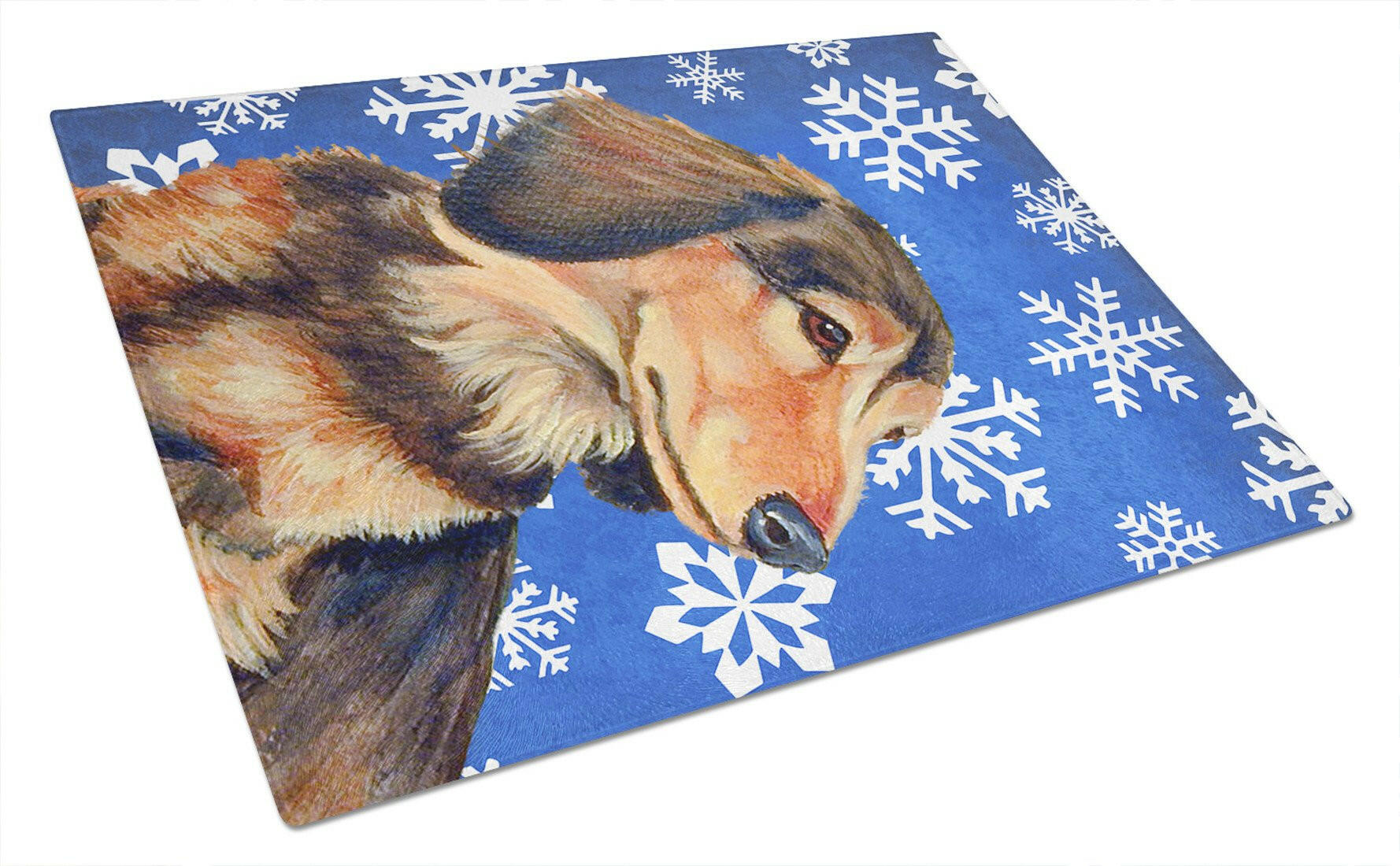 Dachshund Winter Snowflakes Holiday Glass Cutting Board Large by Caroline's Treasures