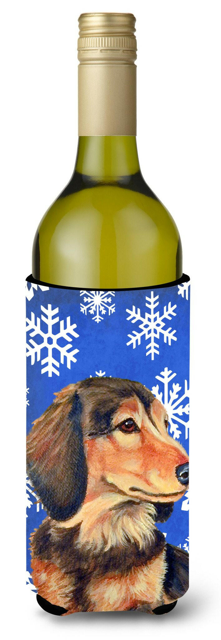 Dachshund Winter Snowflakes Holiday Wine Bottle Beverage Insulator Beverage Insulator Hugger LH9301LITERK by Caroline's Treasures