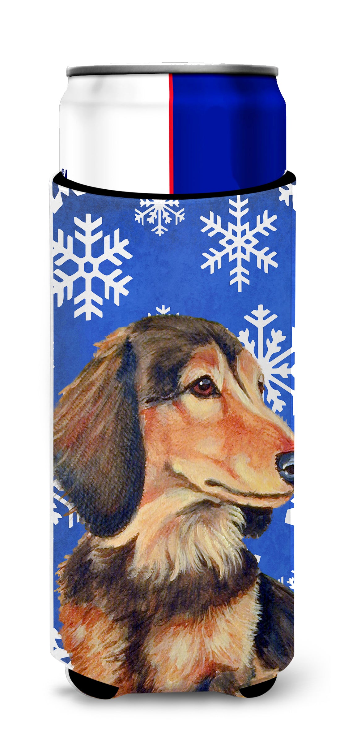 Dachshund Winter Snowflakes Holiday Ultra Beverage Insulators for slim cans LH9301MUK.