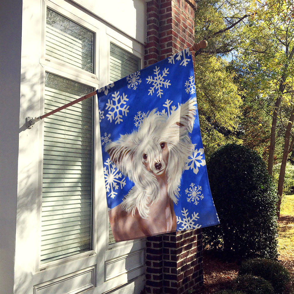 Chinese Crested Winter Snowflakes Holiday Flag Canvas House Size  the-store.com.