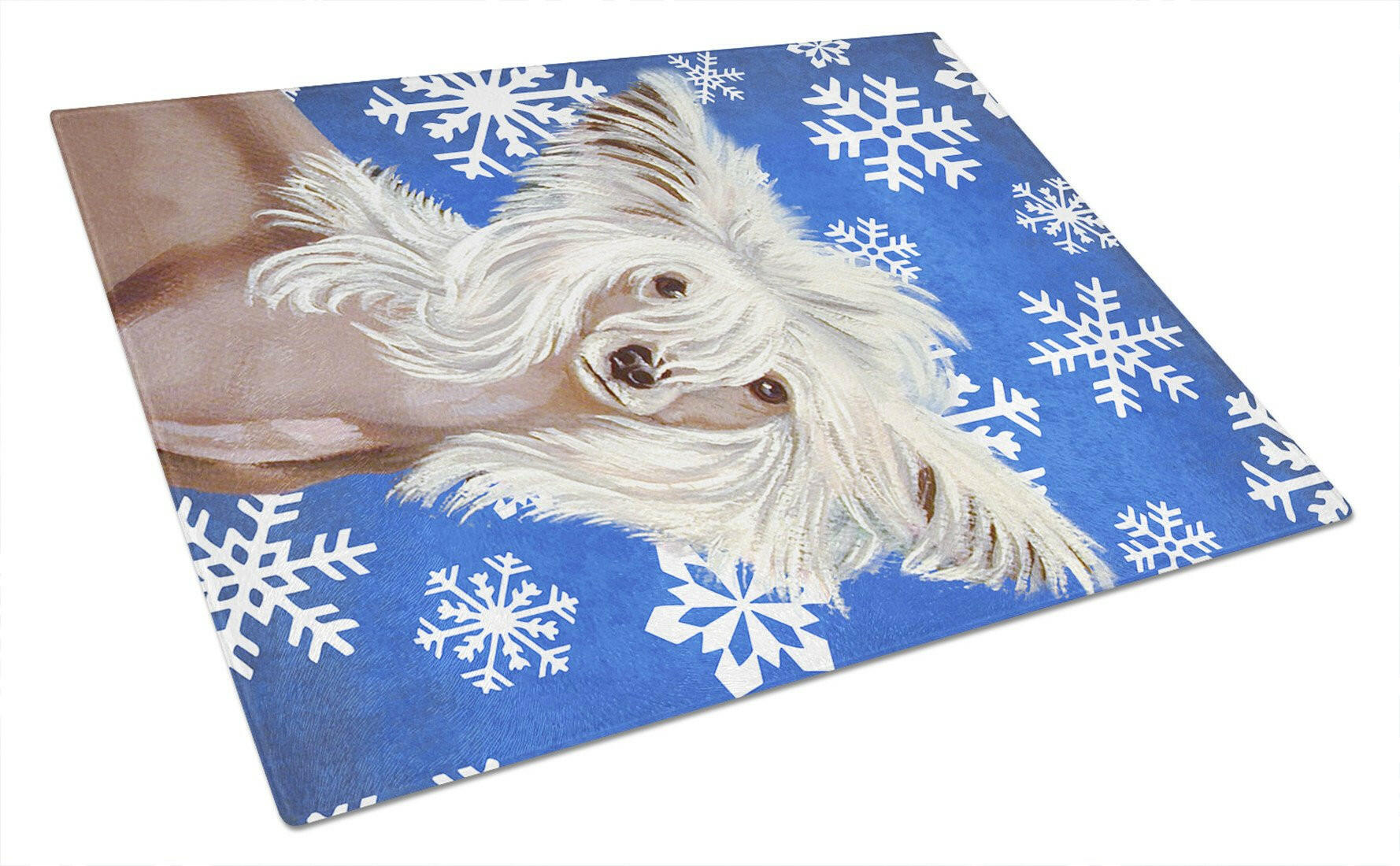 Chinese Crested Winter Snowflakes Holiday Glass Cutting Board Large by Caroline's Treasures