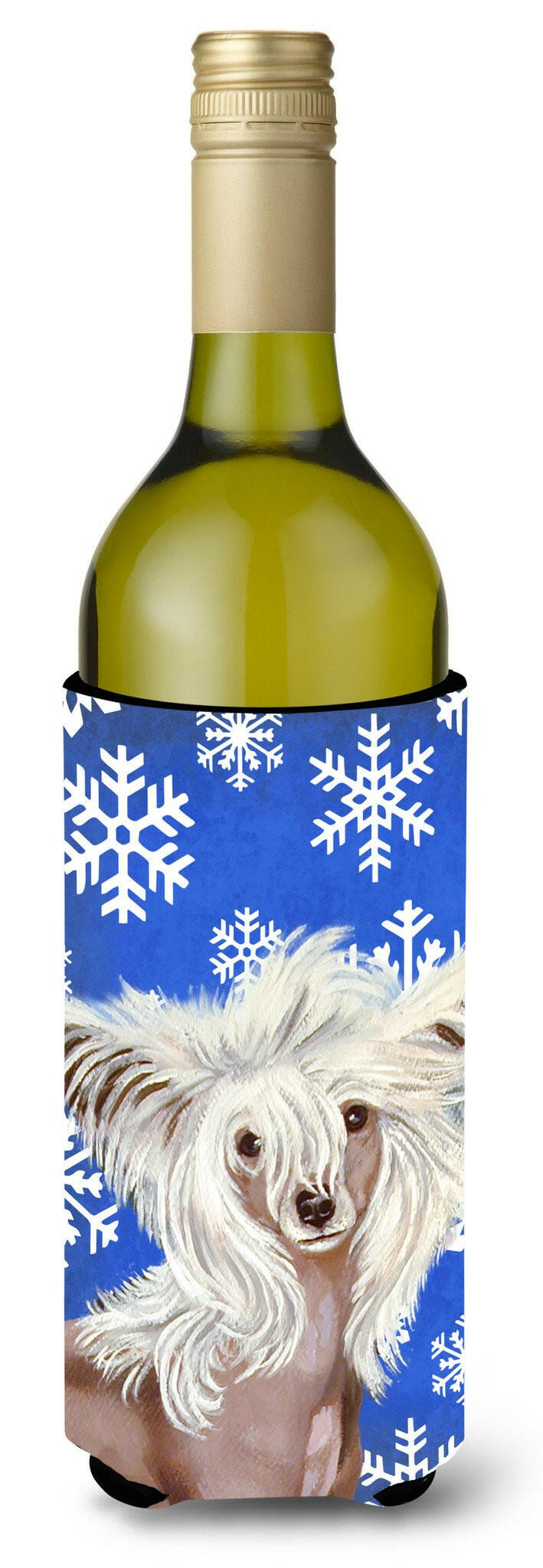Chinese Crested Winter Snowflakes Holiday Wine Bottle Beverage Insulator Beverage Insulator Hugger by Caroline&#39;s Treasures