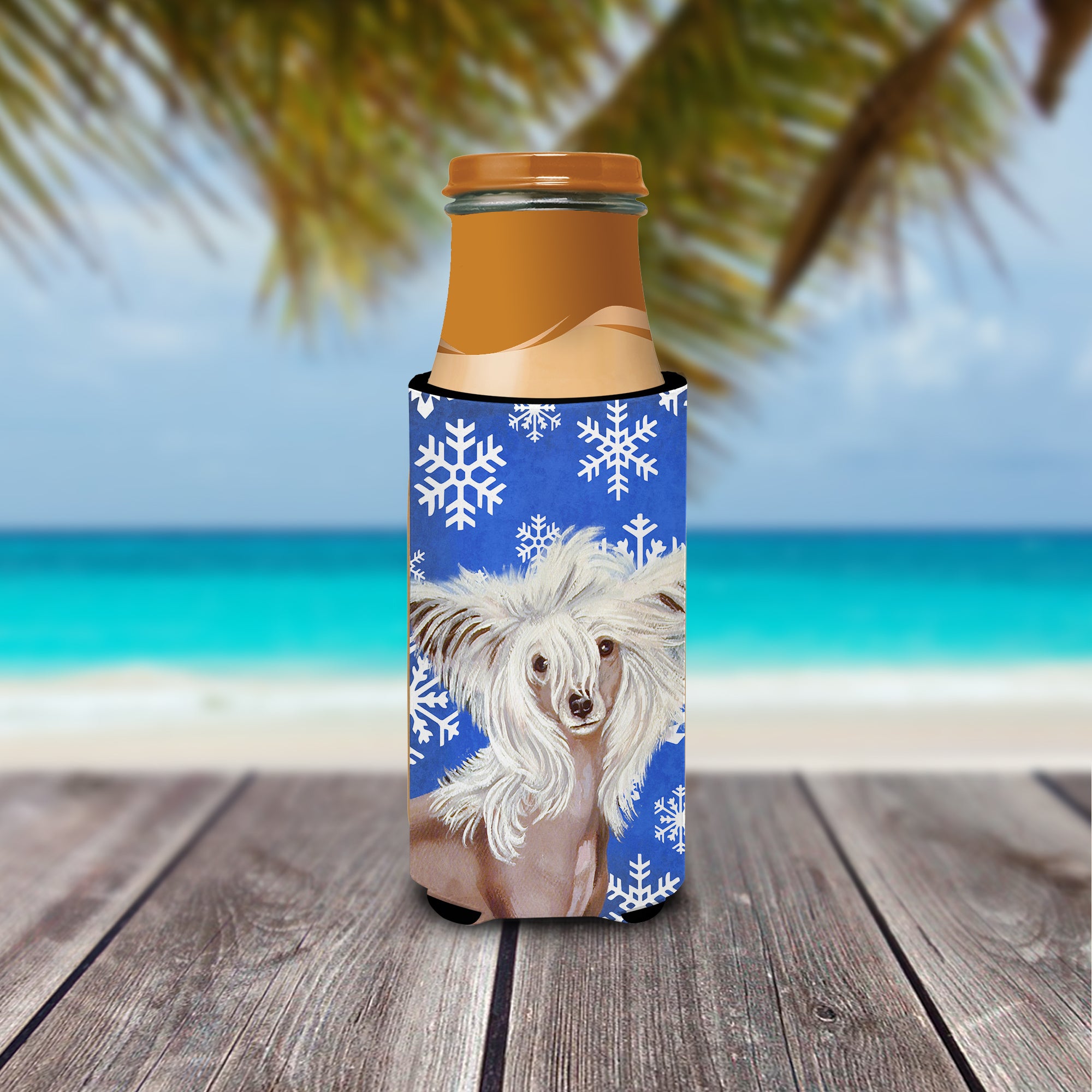 Chinese Crested Winter Snowflakes Holiday Ultra Beverage Insulators for slim cans LH9302MUK.