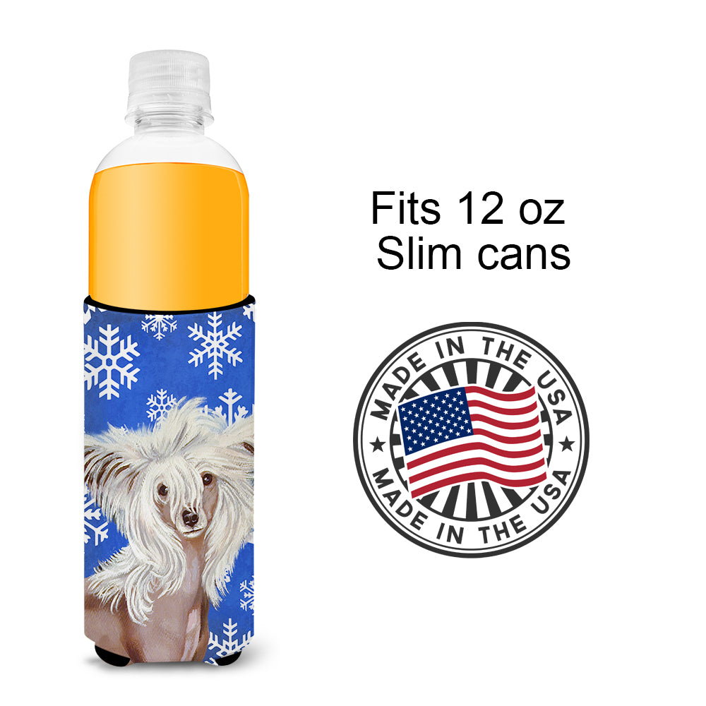 Chinese Crested Winter Snowflakes Holiday Ultra Beverage Insulators for slim cans LH9302MUK.