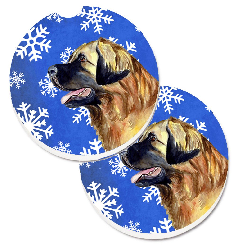 Leonberger Winter Snowflakes Holiday Set of 2 Cup Holder Car Coasters LH9303CARC by Caroline&#39;s Treasures