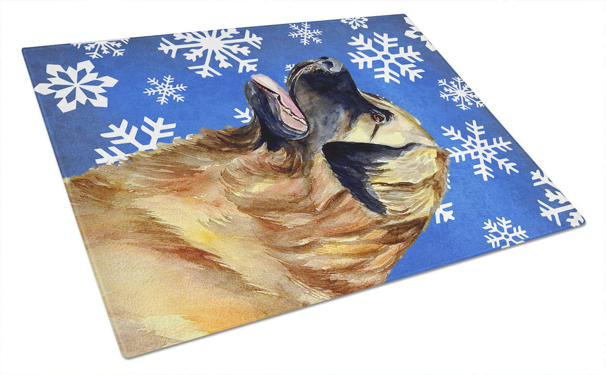 Leonberger Winter Snowflakes Holiday Glass Cutting Board Large by Caroline&#39;s Treasures