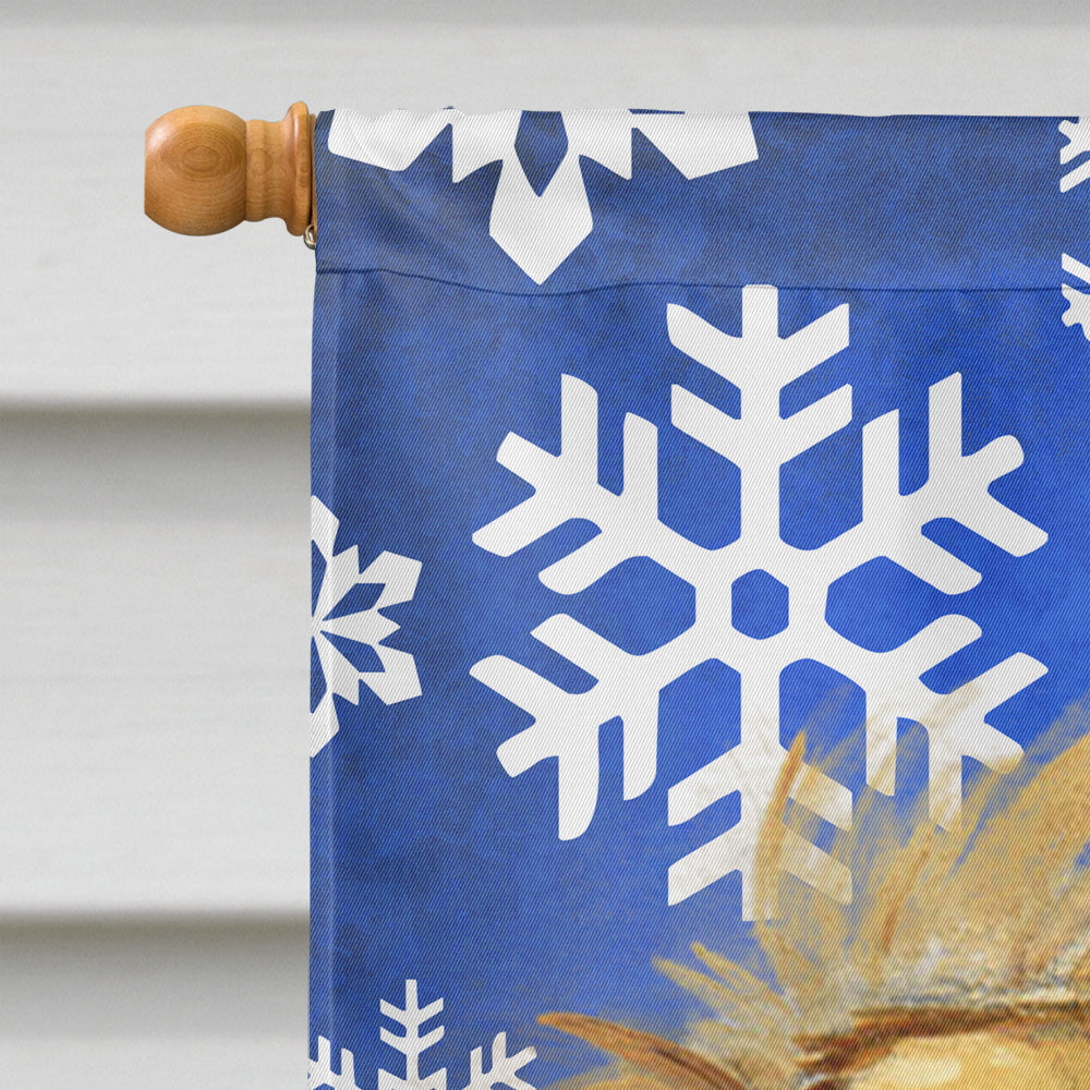 Tibetan Spaniel Winter Snowflakes Holiday Flag Canvas House Size  the-store.com.