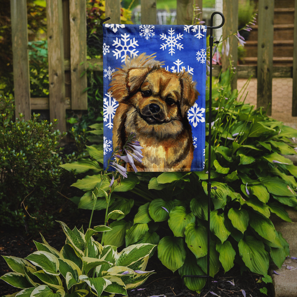 Caroline's Treasures Tibetan Spaniel Winter Snowflakes Holiday Garden Flag – Decorative Outdoor Yard Flag