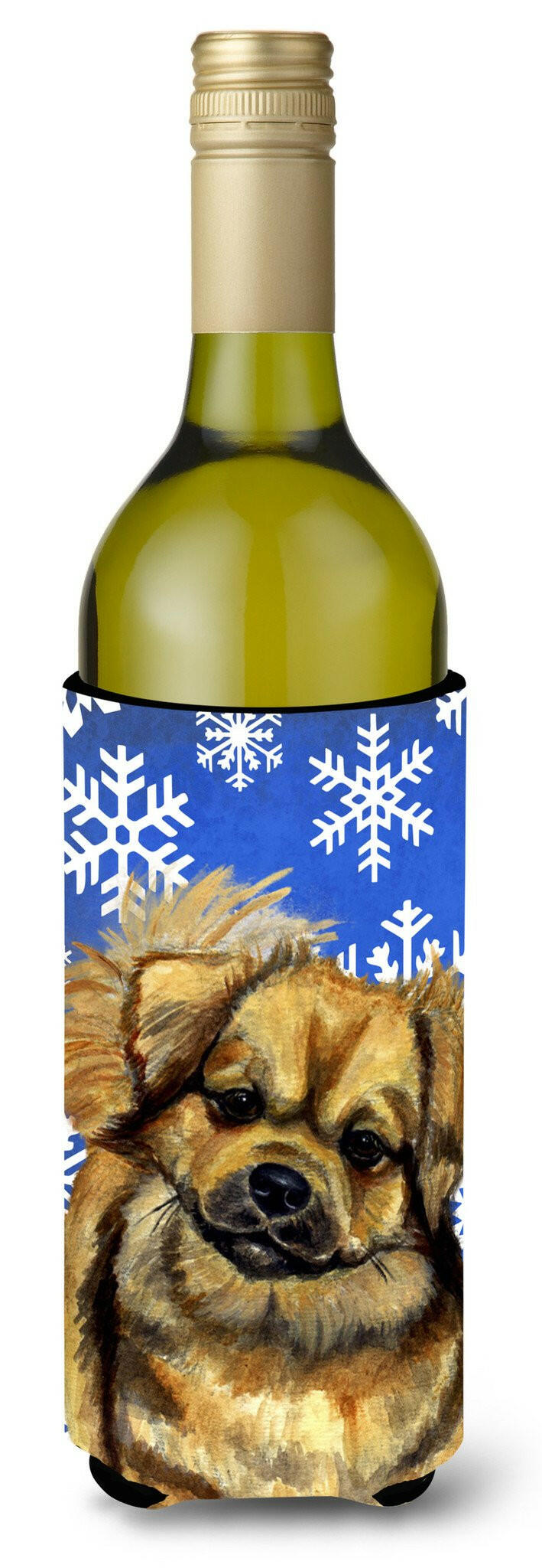 Tibetan Spaniel Winter Snowflakes Holiday Wine Bottle Beverage Insulator Beverage Insulator Hugger by Caroline&#39;s Treasures