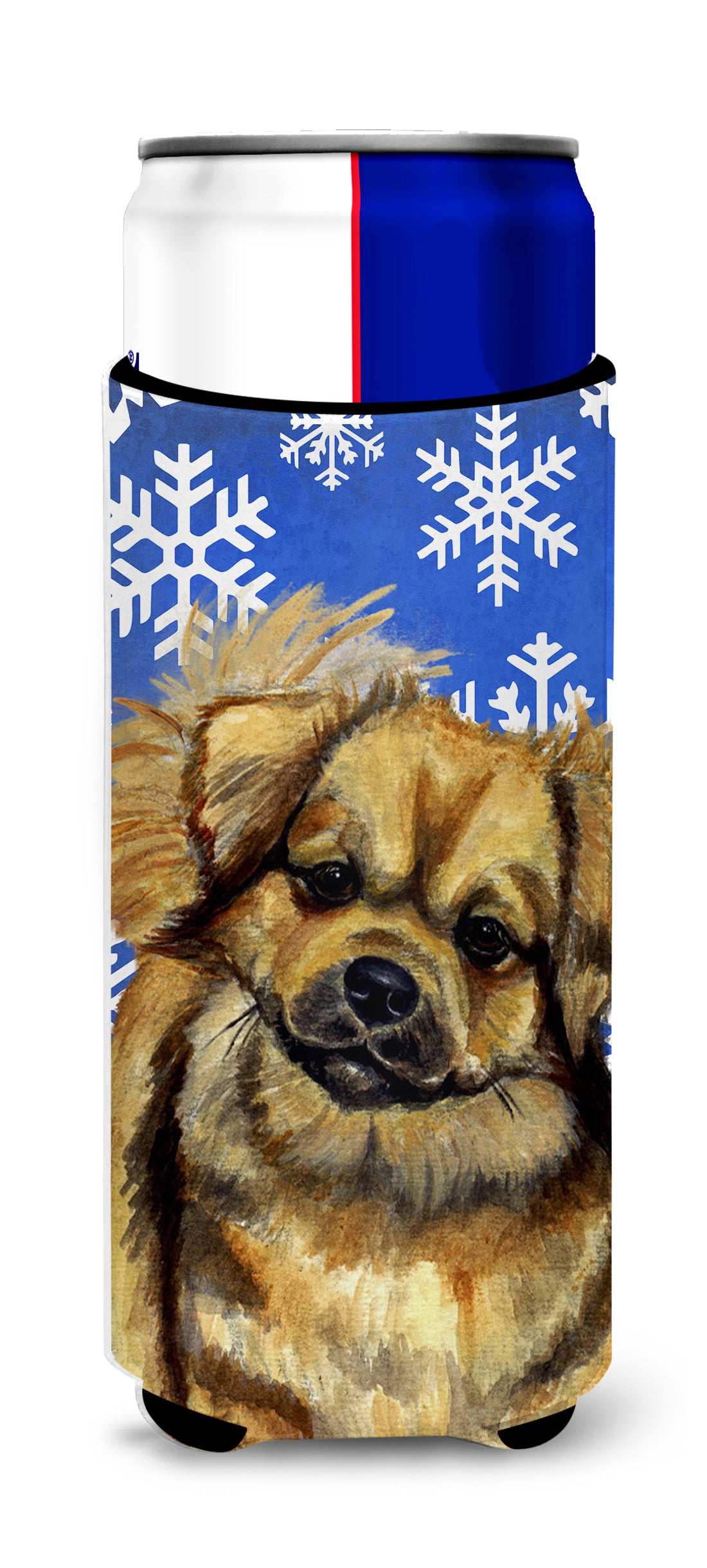 Tibetan Spaniel Winter Snowflakes Holiday Ultra Beverage Insulators for slim cans LH9304MUK
