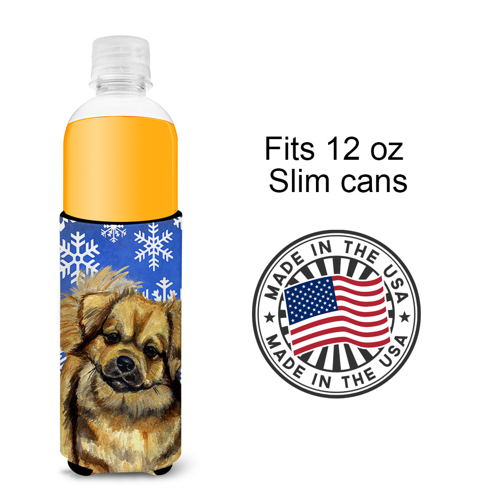 Tibetan Spaniel Winter Snowflakes Holiday Ultra Beverage Insulators for slim cans LH9304MUK