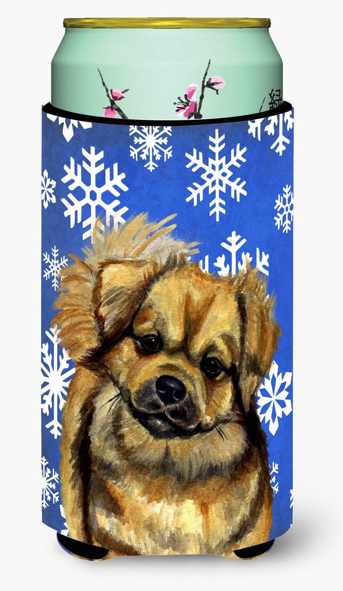 Caroline's Treasures Tibetan Spaniel Winter Snowflakes Holiday Tall Boy Beverage Insulator Beverage Insulator Hugger