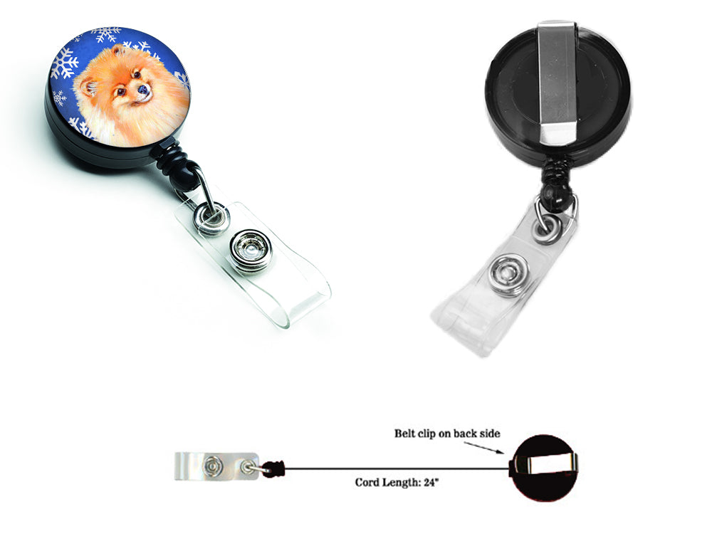 Pomeranian Winter Snowflakes Holiday Retractable Badge Reel LH9305BR  the-store.com.