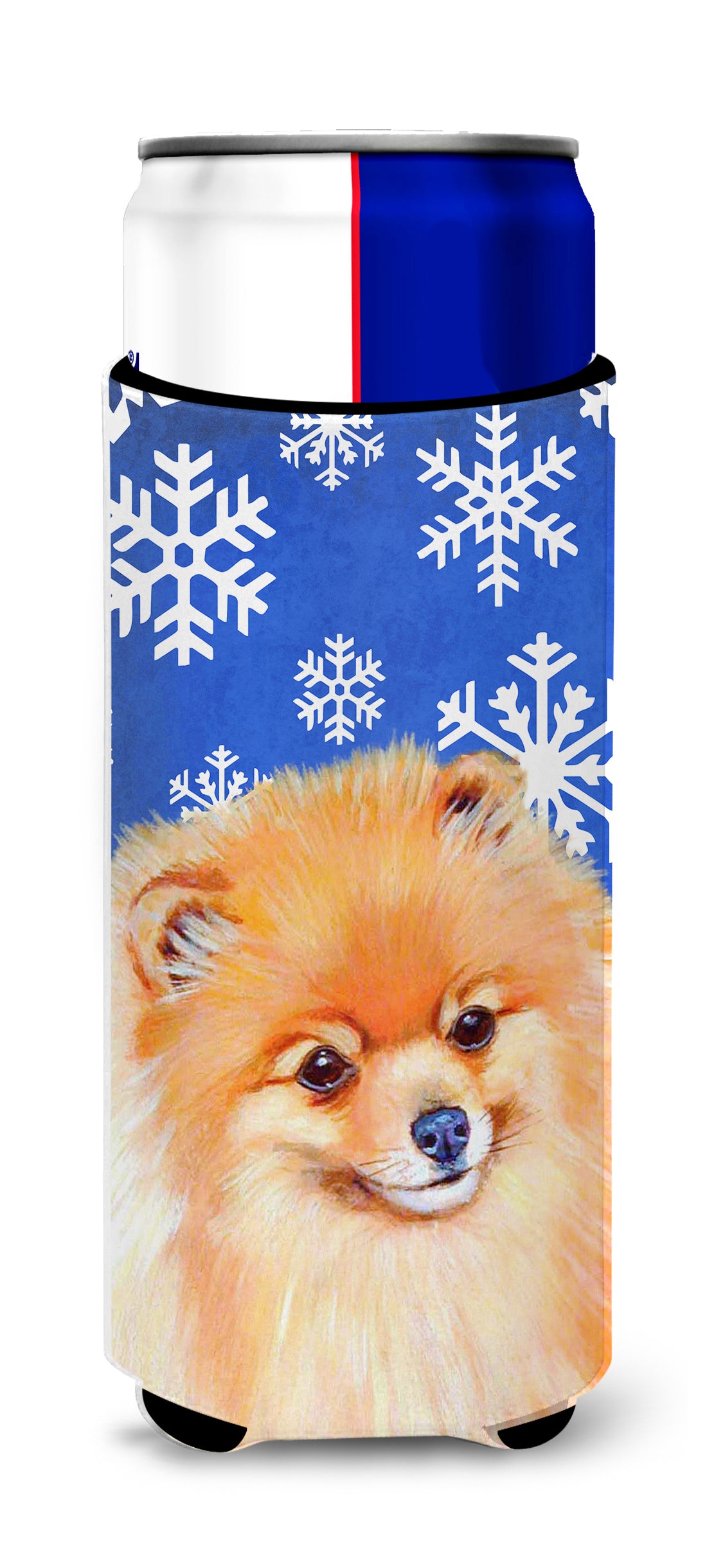 Pomeranian Winter Snowflakes Holiday Ultra Beverage Insulators for slim cans LH9305MUK