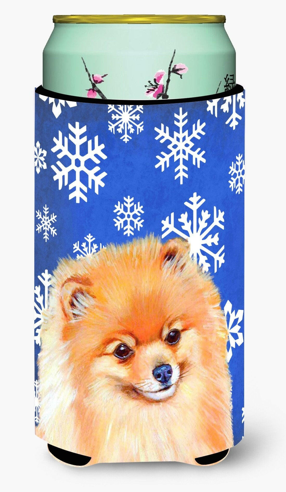 Caroline's Treasures Pomeranian Winter Snowflakes Holiday Tall Boy Beverage Insulator Beverage Insulator Hugger