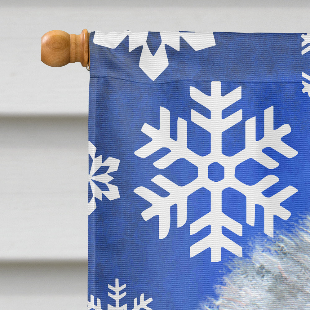 Old English Sheepdog Winter Snowflakes Holiday Flag Canvas House Size  the-store.com.