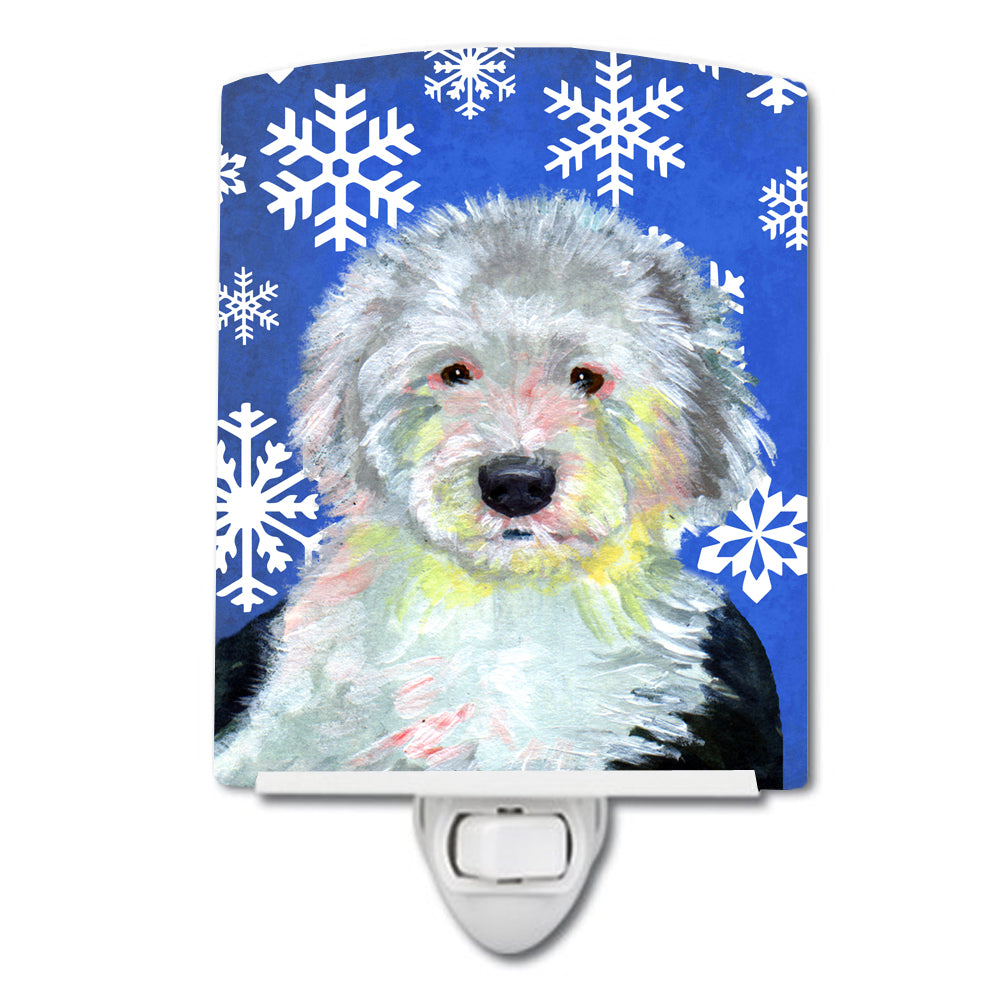 Old English Sheepdog Winter Snowflakes Holiday Ceramic Night Light LH9306CNL - the-store.com
