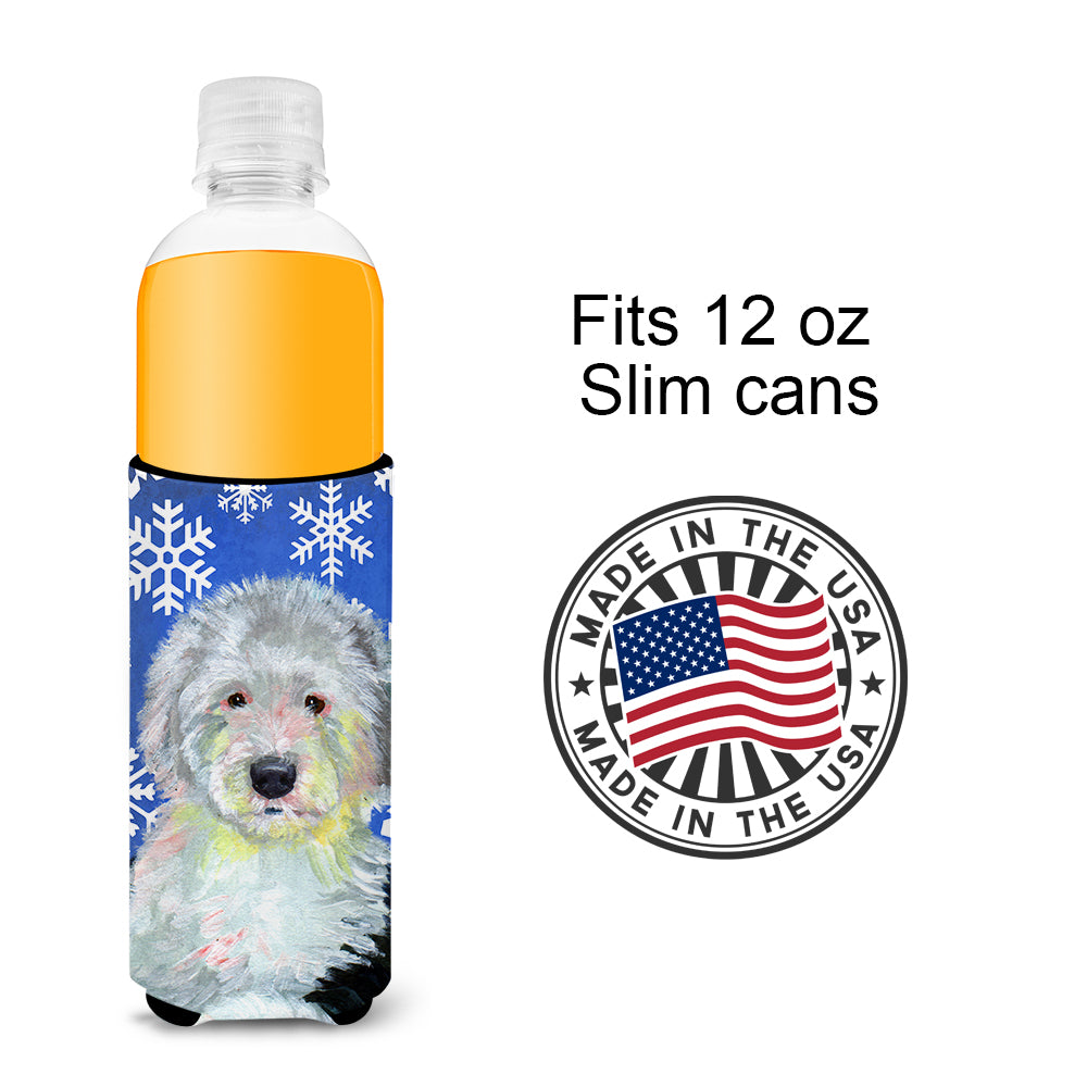 Old English Sheepdog Winter Snowflakes Holiday Ultra Beverage Insulators for slim cans LH9306MUK