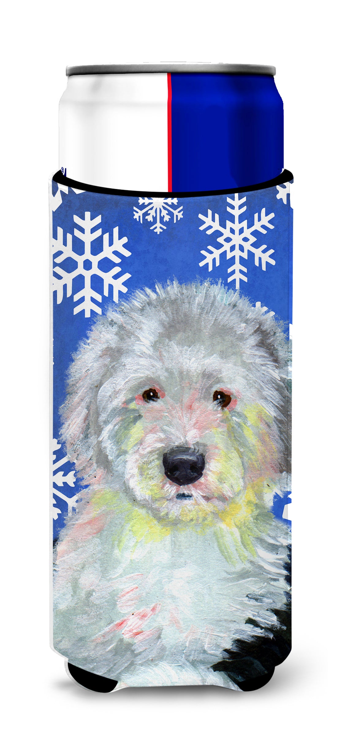 Old English Sheepdog Winter Snowflakes Holiday Ultra Beverage Isolateurs pour canettes minces LH9306MUK