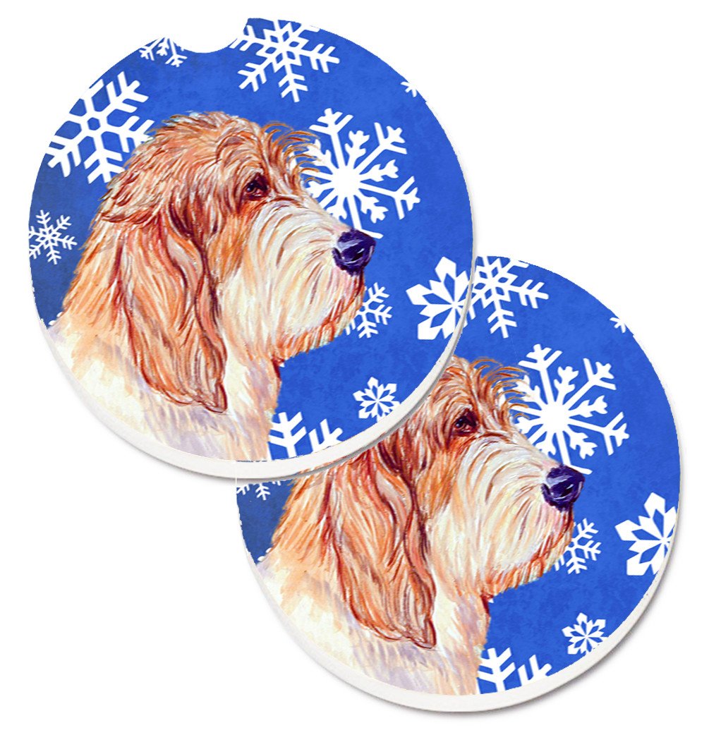 Petit Basset Griffon Vendeen Winter Snowflakes Holiday Set of 2 Cup Holder Car Coasters LH9307CARC by Caroline&#39;s Treasures
